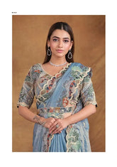 India Silk Blue Sarees Featuring A Blend Of Multiple Fabrics Offer A Perfect Balance Of Elegance